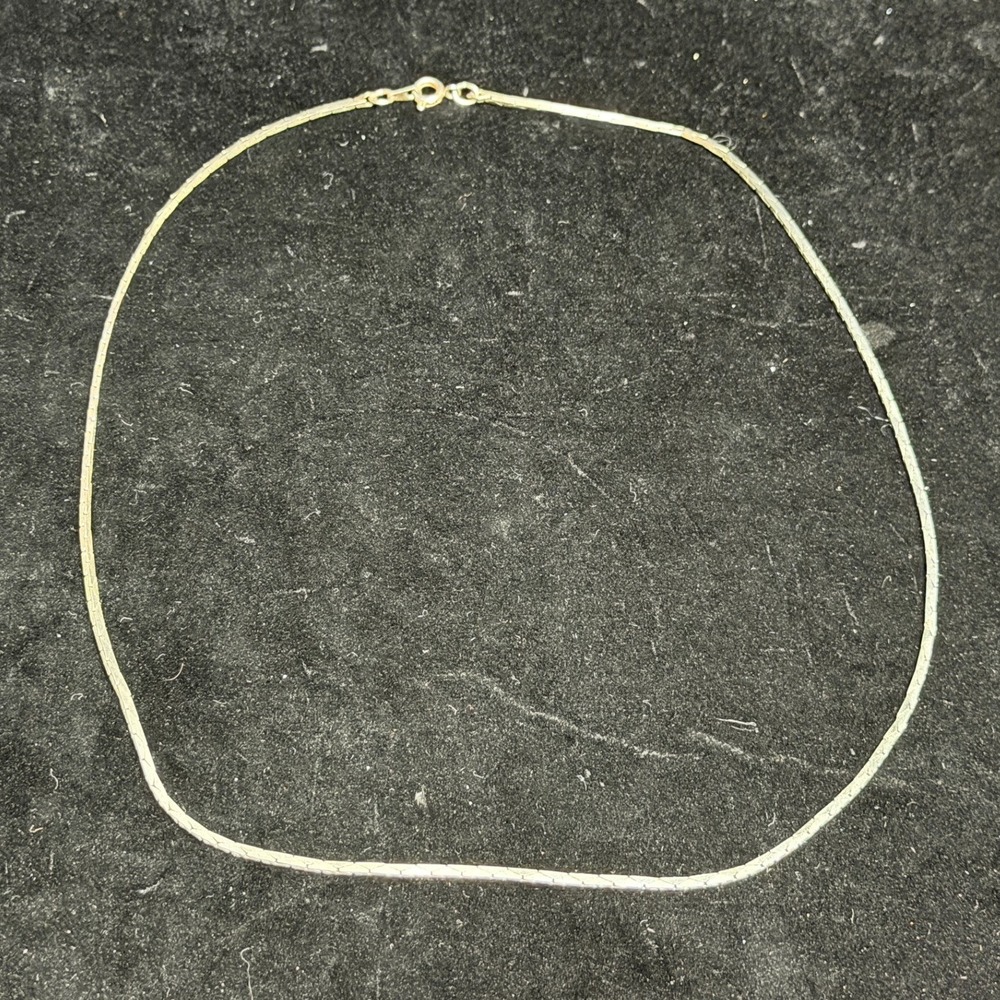 Silver Tone Herringbone Flat Link Chain Necklace: 19 Inch, Minimalist Jewelry